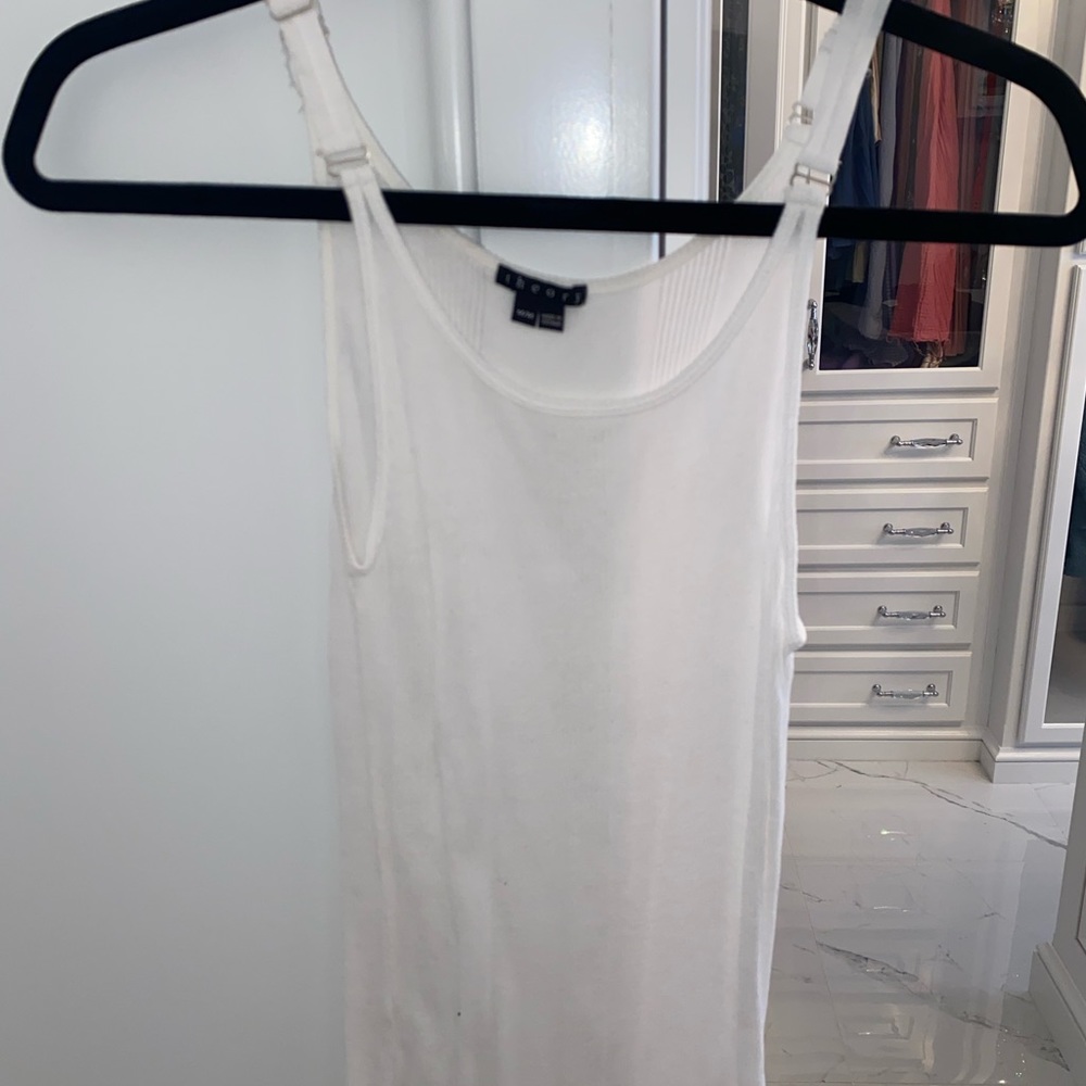Theory white ribbed detail tank with silver detail straps